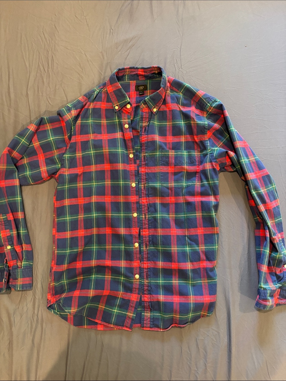 J. Crew Men’s Red, Navy & Green Plaid Button-Down Shirt